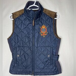 Ralph Lauren Womens Quilted Vest XS Equestrian Calf Suede Crown Crest Old Money